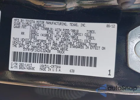 2012 Toyota Tundra Grade 5.7L V8 из США, поврежденный, VIN 5TFRY5F1XCX132420